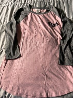 PINK Victoria's Secret Pink and Gray Raglan Long Sleeve Top